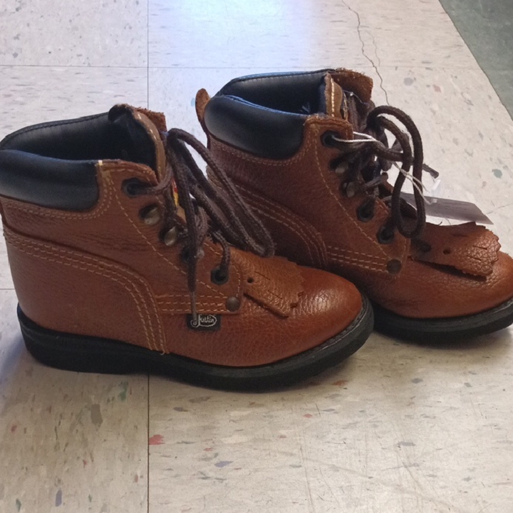 Justin Boots Tan Kids Lace-Up Boots